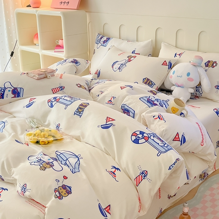 91家纺网 家纺一手货源 找家纺 博雅 2023新款三丽鸥卡通全棉四件套系列-第三批 度假玉桂狗