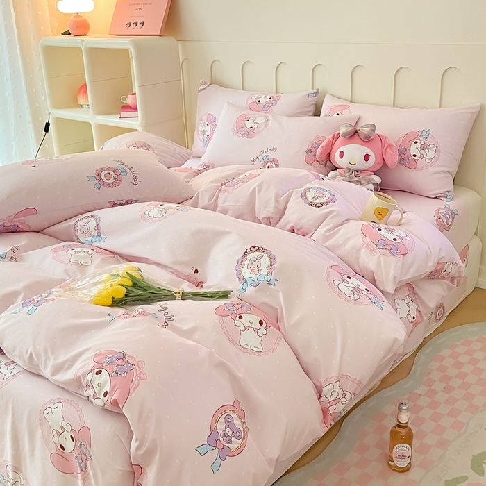 91家纺网 家纺一手货源 找家纺 博雅 2023新款三丽鸥卡通全棉四件套系列-第三批 少女美乐蒂