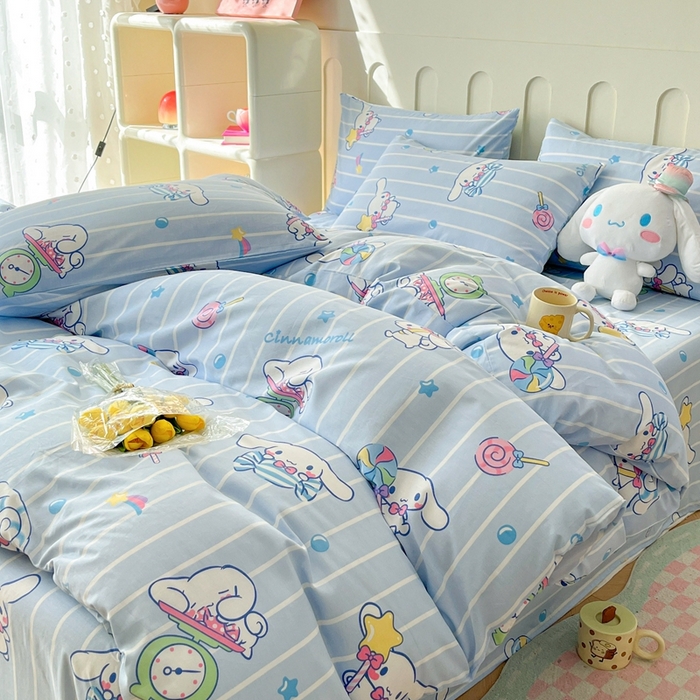 91家纺网 家纺一手货源 找家纺 博雅 2023新款三丽鸥卡通全棉四件套系列-第三批 条纹玉桂狗