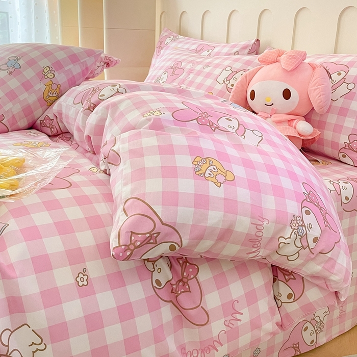 91家纺网 家纺一手货源 找家纺 博雅 2023新款三丽鸥卡通全棉四件套系列-第三批 粉格美乐蒂