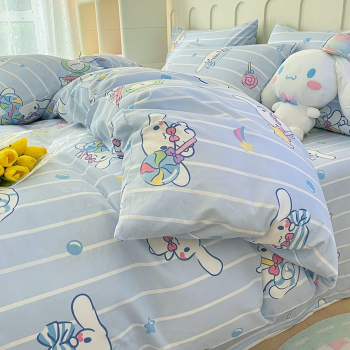 91家纺网 家纺一手货源 找家纺 博雅 2023新款三丽鸥卡通全棉四件套系列-第三批 条纹玉桂狗