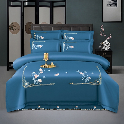 91家纺网 家纺一手货源 找家纺 （总）伊而梦 2023新款精纺磨毛重工刺绣四件套--清心花语 