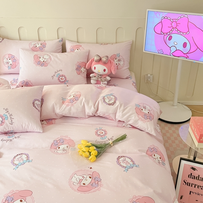 91家纺网 家纺一手货源 找家纺 博雅 2023新款三丽鸥卡通全棉四件套系列-第三批 少女美乐蒂