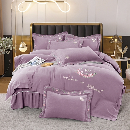 91家纺网 家纺一手货源 找家纺 （总）伊而梦 2023新款锦棉宽边绣花四件套--浪漫情缘