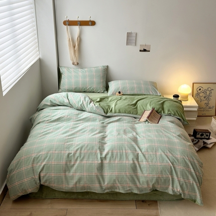 水洗的故事 2023新款色织水洗棉牛奶绒双用四件套 莫妮卡