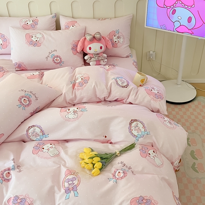 91家纺网 家纺一手货源 找家纺 博雅 2023新款三丽鸥卡通全棉四件套系列-第三批 少女美乐蒂