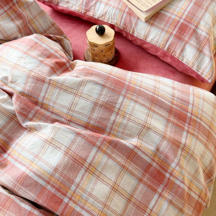 91家纺网 家纺一手货源 找家纺 水洗的故事 2023新款色织水洗棉牛奶绒双用四件套 梨落