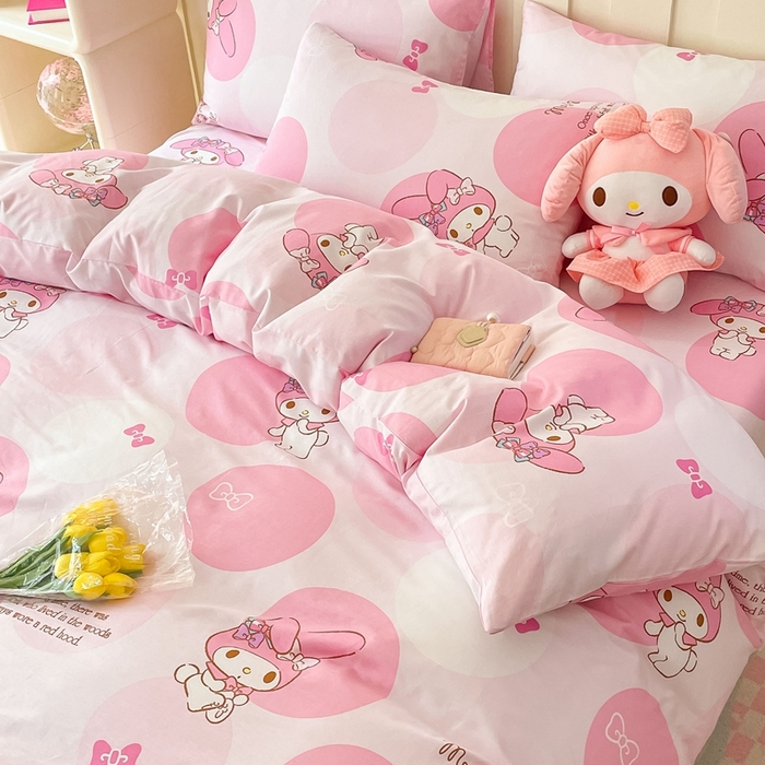 91家纺网 家纺一手货源 找家纺 博雅 2023新款三丽鸥卡通全棉四件套系列-第三批 波点美乐蒂