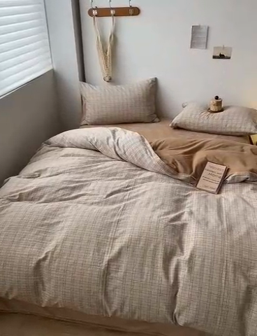 91家纺网 家纺一手货源 找家纺 水洗的故事 2023新款色织水洗棉牛奶绒双用四件套 赫本