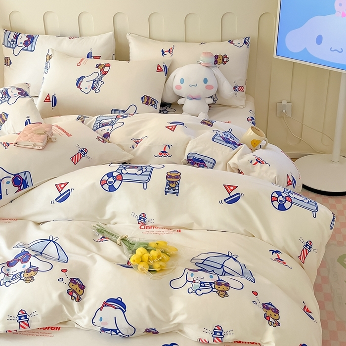 91家纺网 家纺一手货源 找家纺 博雅 2023新款三丽鸥卡通全棉四件套系列-第三批 度假玉桂狗