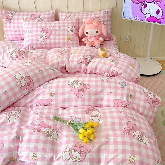 91家纺网 家纺一手货源 找家纺 博雅 2023新款三丽鸥卡通全棉四件套系列-第三批 粉格美乐蒂