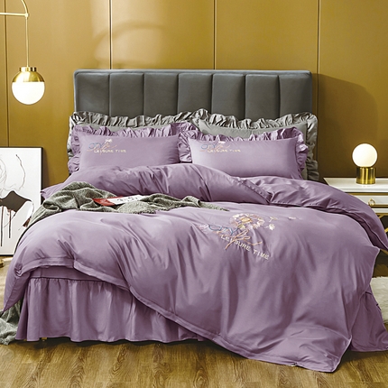 91家纺网 家纺一手货源 找家纺 （总）伊而梦蚊帐 2023新款仿真丝刺绣四件套--蒲公英之约