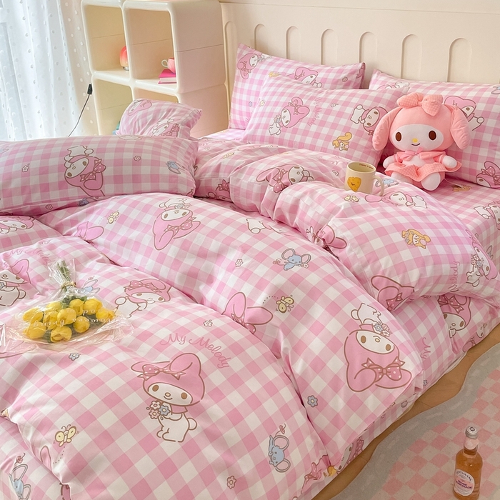 91家纺网 家纺一手货源 找家纺 博雅 2023新款三丽鸥卡通全棉四件套系列-第三批 粉格美乐蒂