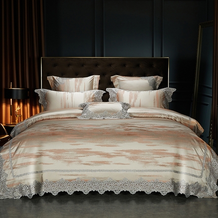 91家纺网 家纺一手货源 找家纺 （总）缔缦 2023新款A版真丝棉B版60s长绒棉高端蕾丝四件套系列-山水一城 