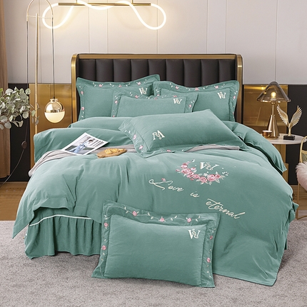 91家纺网 家纺一手货源 找家纺 （总）伊而梦 2023新款锦棉宽边绣花四件套--浪漫情缘