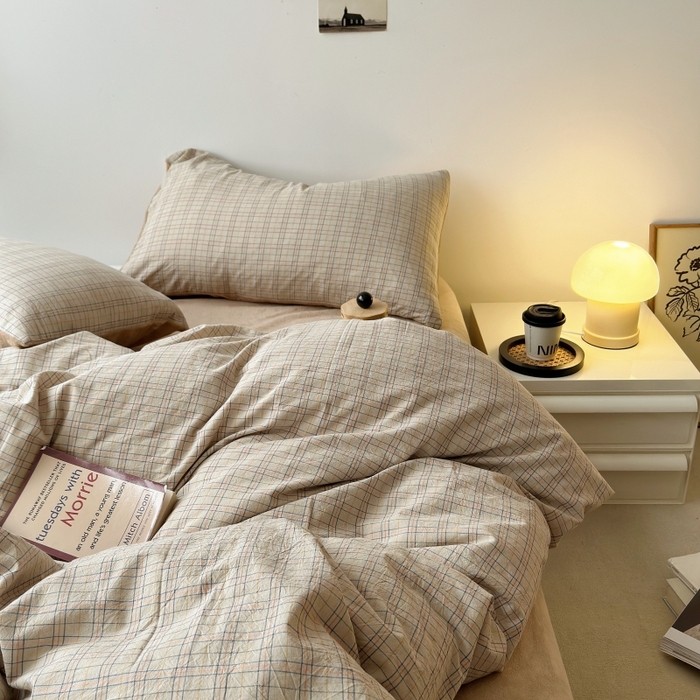 91家纺网 家纺一手货源 找家纺 水洗的故事 2023新款色织水洗棉牛奶绒双用四件套 赫本