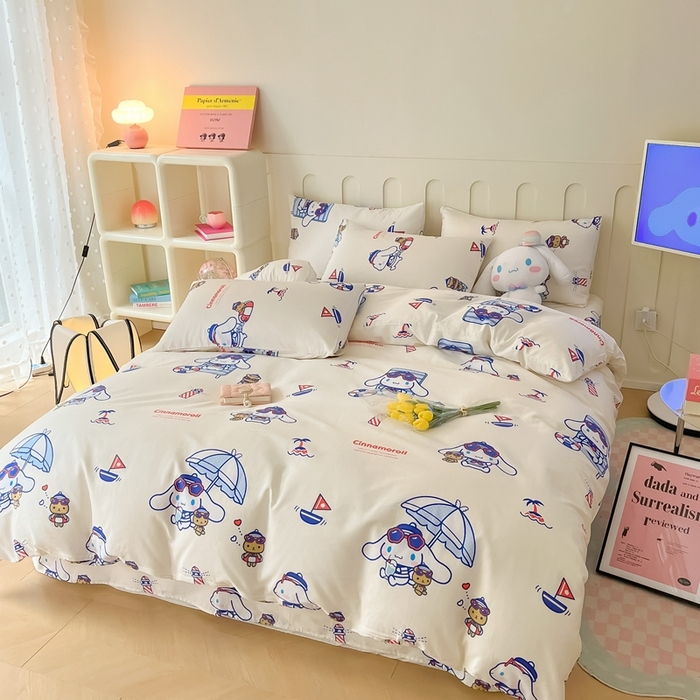 91家纺网 家纺一手货源 找家纺 博雅 2023新款三丽鸥卡通全棉四件套系列-第三批 度假玉桂狗