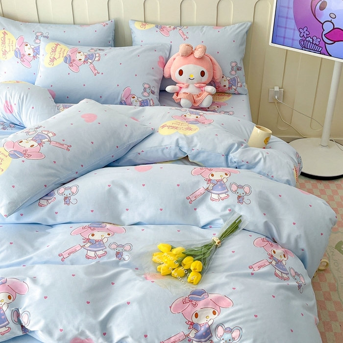 91家纺网 家纺一手货源 找家纺 博雅 2023新款三丽鸥卡通全棉四件套系列-第三批 旅行美乐蒂