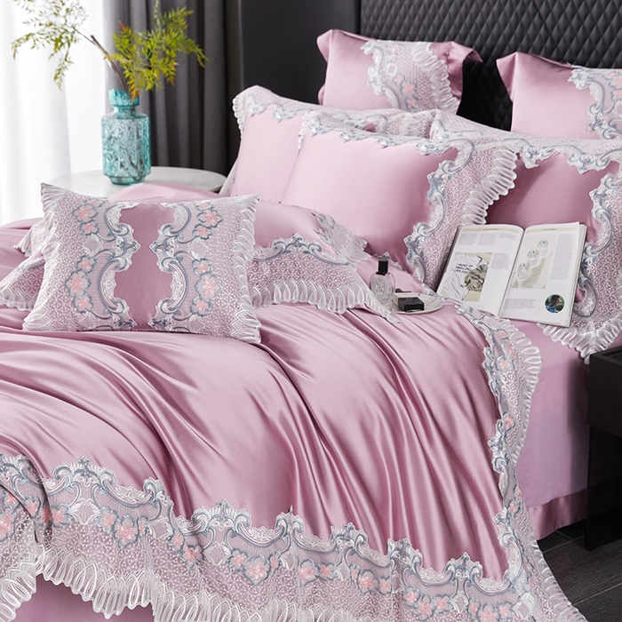 91家纺网 家纺一手货源 找家纺 （总）缔缦 2023新款A版真丝棉B版60s长绒棉高端蕾丝四件套系列-伊芙琳