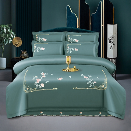 91家纺网 家纺一手货源 找家纺 （总）伊而梦 2023新款精纺磨毛重工刺绣四件套--清心花语 
