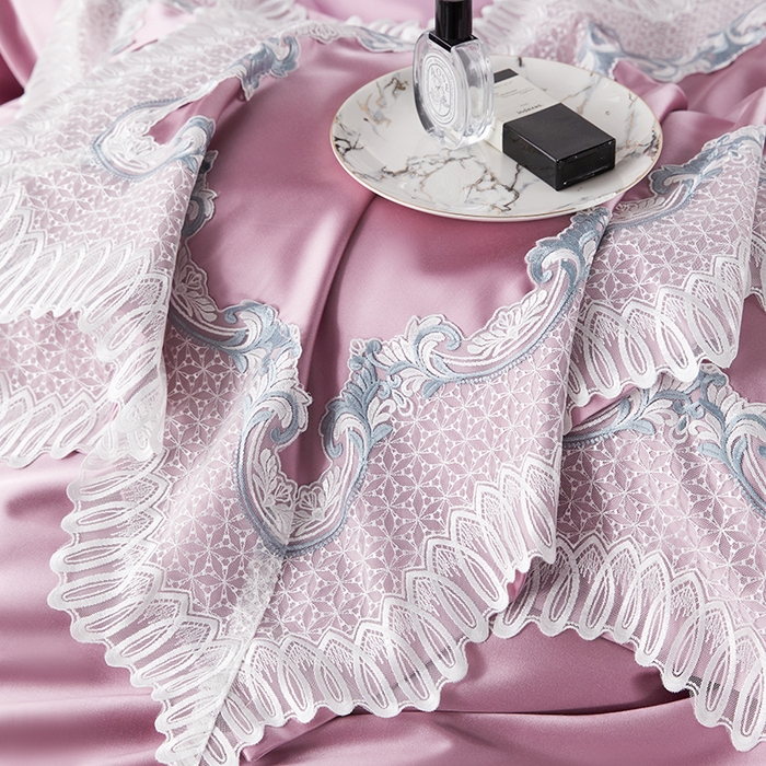 91家纺网 家纺一手货源 找家纺 （总）缔缦 2023新款A版真丝棉B版60s长绒棉高端蕾丝四件套系列-伊芙琳