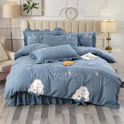 91家纺网 家纺一手货源 找家纺 （总）伊而梦蚊帐 2023新款磨毛木耳边绣花贴布绣四件套--忆青春