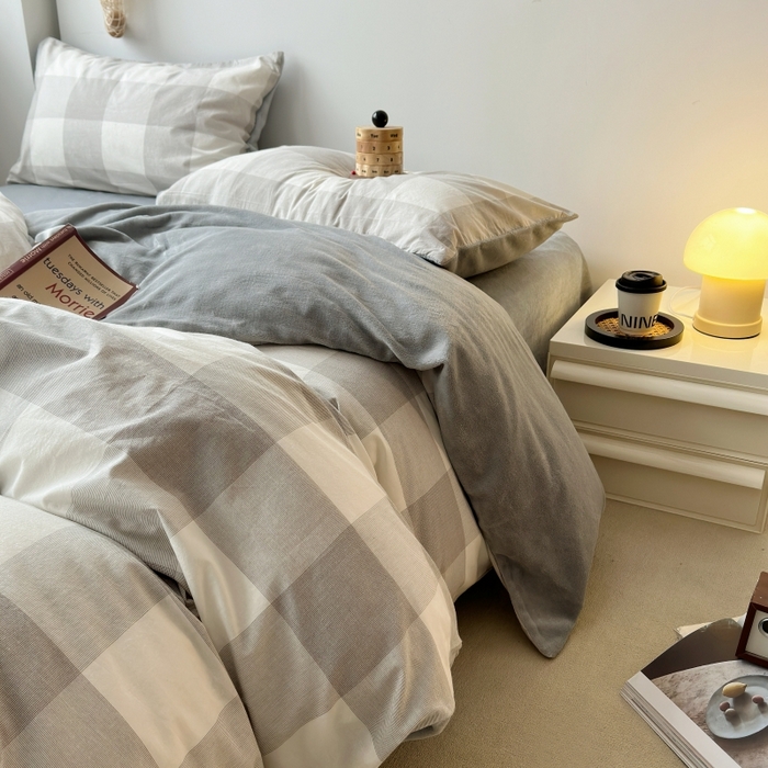 91家纺网 家纺一手货源 找家纺 （总）水洗的故事 2023新款色织水洗棉牛奶绒双用四件套