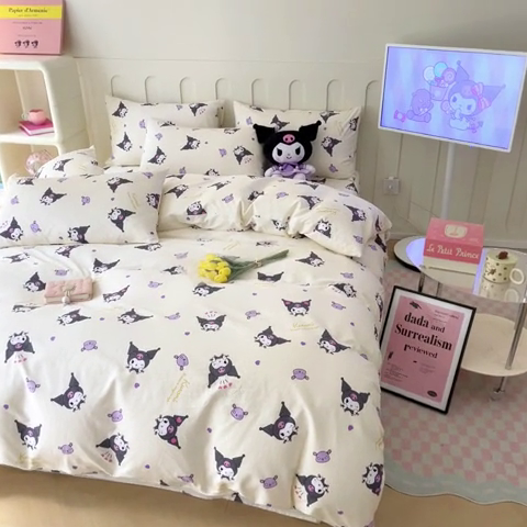 91家纺网 家纺一手货源 找家纺 博雅 2023新款三丽鸥卡通全棉四件套系列-第三批 甜美库洛米