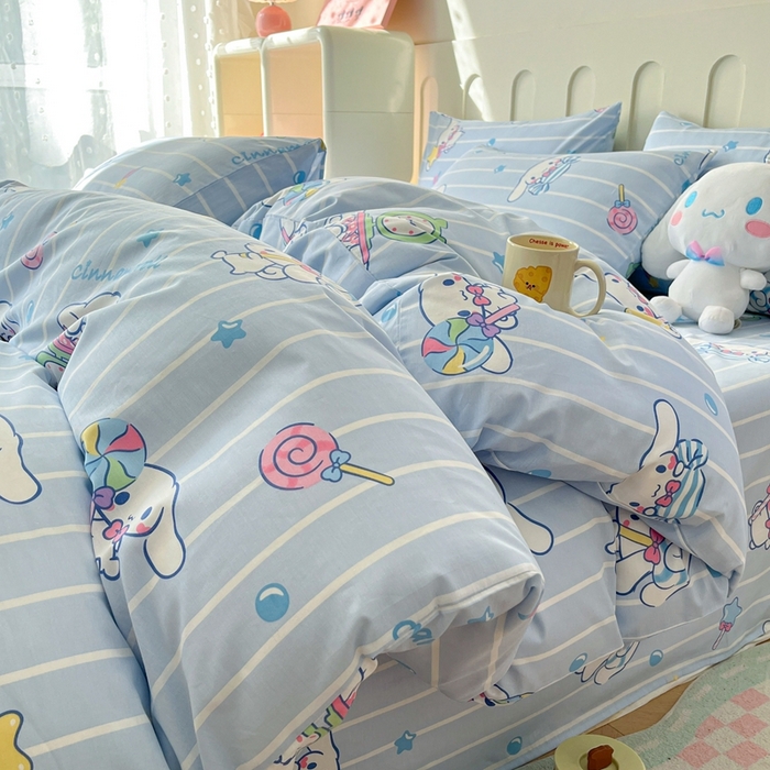 91家纺网 家纺一手货源 找家纺 博雅 2023新款三丽鸥卡通全棉四件套系列-第三批 条纹玉桂狗