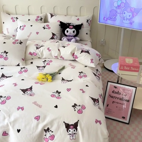 91家纺网 家纺一手货源 找家纺 博雅 2023新款三丽鸥卡通全棉四件套系列-第三批 爱心库洛米