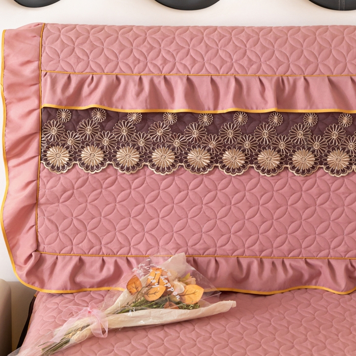 91家纺网 家纺一手货源 找家纺 靓生活 2023新款磨毛夹棉床头罩-金玉良缘 豆沙