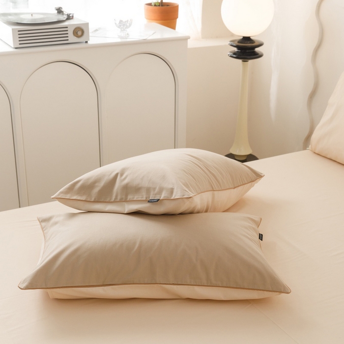 91家纺网 家纺一手货源 找家纺 卡姿家纺 2023新款秋冬32支澳棉磨毛维拉系列 枕套 米粽+可可蛋奶