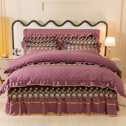 靓生活 2023新款夹棉绗缝床裙四件套-金玉良缘 优雅紫