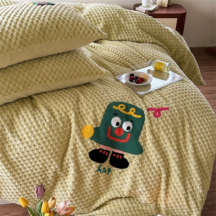 91家纺网 家纺一手货源 找家纺 洋铭区（原狠狠爱） 2023新款加厚豆豆绒牛奶绒四件套 海贝绿