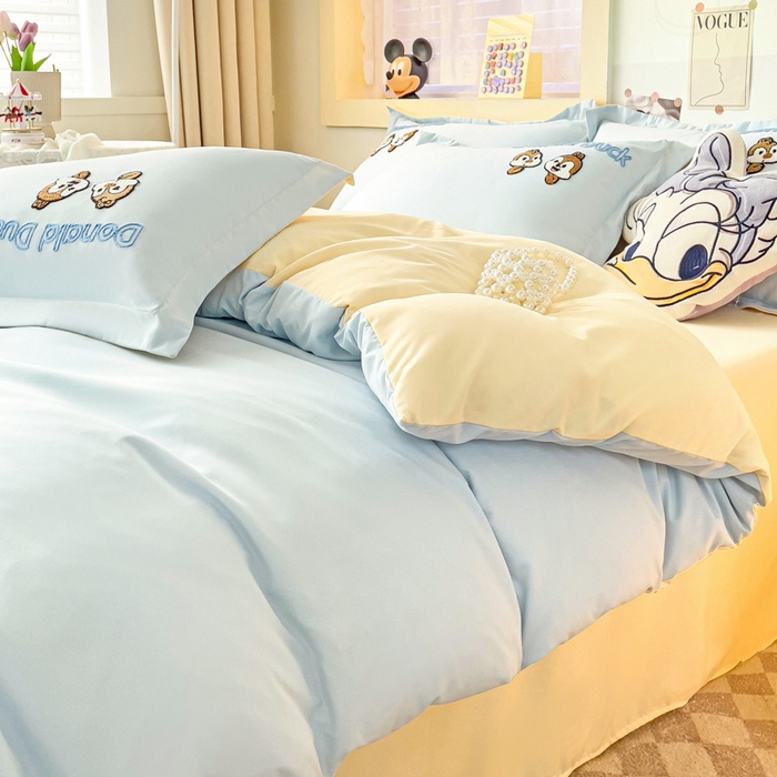 91家纺网 家纺一手货源 找家纺 （总）娜娜 2023新款水洗磨毛毛巾绣四件套-唐老鸭