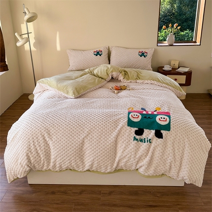 洋铭区（原狠狠爱） 2023新款加厚豆豆绒牛奶绒四件套 海贝奶白