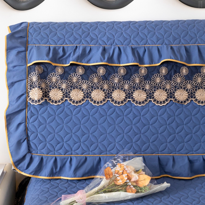 91家纺网 家纺一手货源 找家纺 靓生活 2023新款磨毛夹棉床头罩-金玉良缘 宝蓝