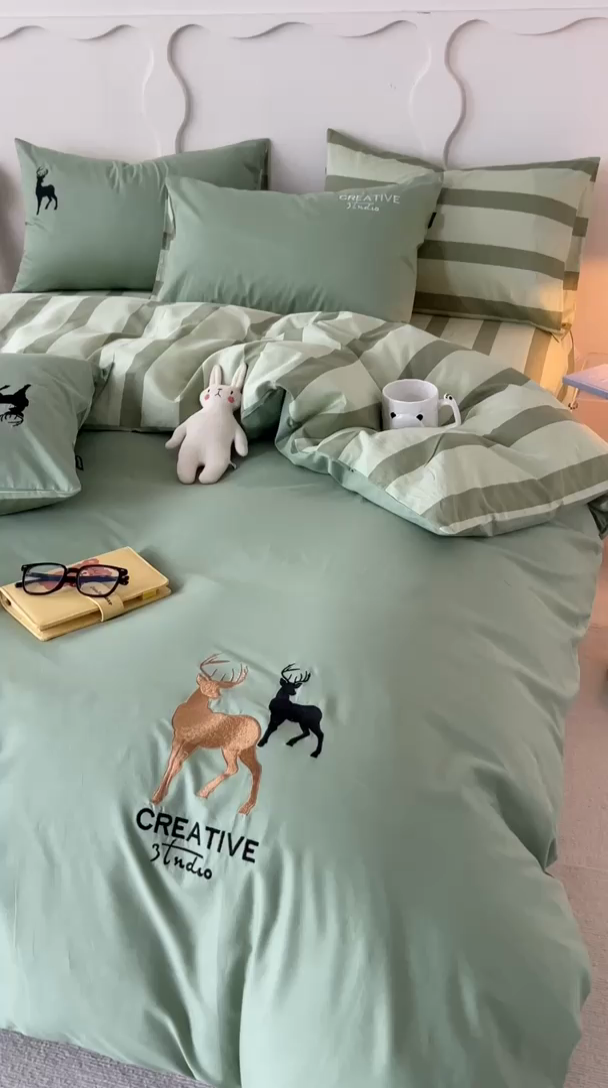 91家纺网 家纺一手货源 找家纺 卡姿家纺 2023新款秋冬呆萌小刺绣第五季 鹿邦