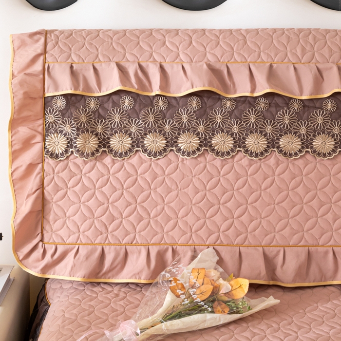 91家纺网 家纺一手货源 找家纺 靓生活 2023新款磨毛夹棉床头罩-金玉良缘 卡其