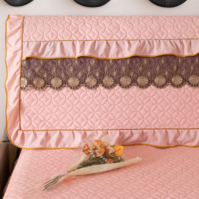 91家纺网 家纺一手货源 找家纺 靓生活 2023新款磨毛夹棉床头罩-金玉良缘 粉玉