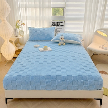 蕾诺家纺 2023新款牛奶绒塔芙绒纯色保暖床笠保护垫床罩 拼图 蓝