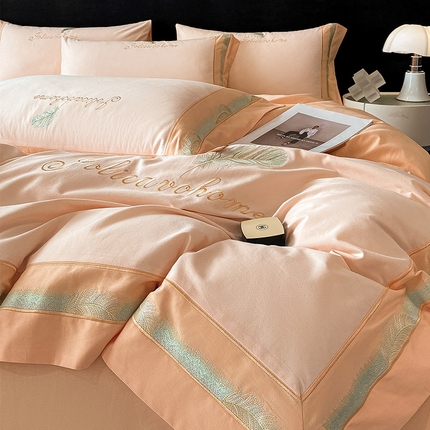 91家纺网 家纺一手货源 找家纺  （总） A类母婴级加厚纯棉磨毛四件套全棉刺绣床笠款轻奢风床上用品