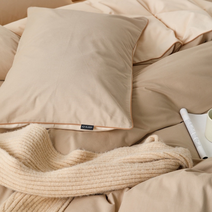 91家纺网 家纺一手货源 找家纺 卡姿家纺 2023新款秋冬32支澳棉磨毛维拉系列 枕套 米粽+可可蛋奶