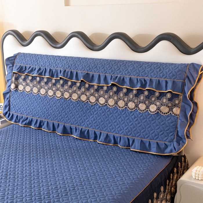 91家纺网 家纺一手货源 找家纺 靓生活 2023新款磨毛夹棉床头罩-金玉良缘 宝蓝