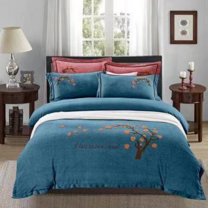 91家纺网 家纺一手货源 找家纺 （总）伊而梦 2023新款法莱绒毛巾绣四件套—金树系列