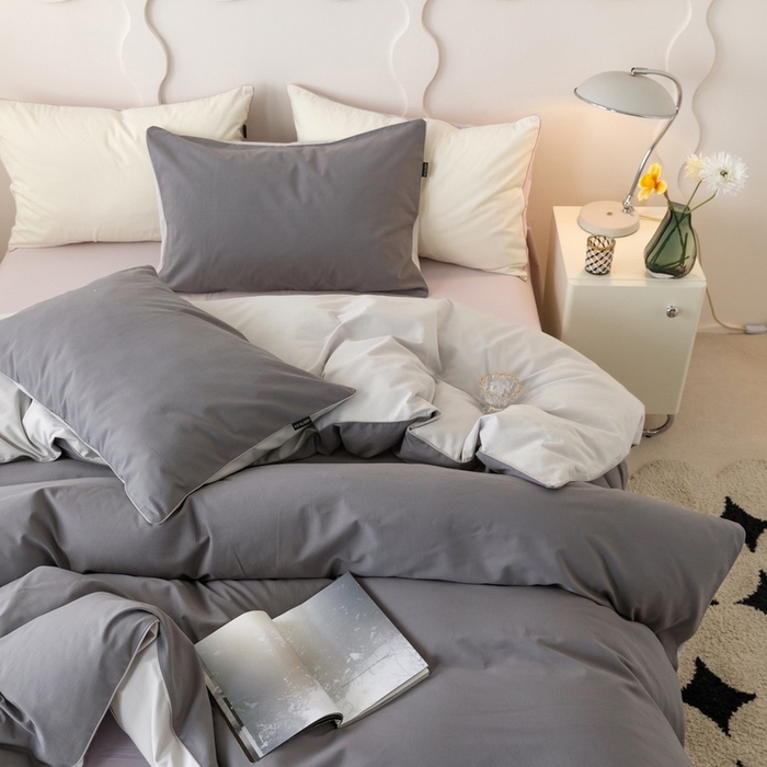 91家纺网 家纺一手货源 找家纺 卡姿家纺 2023新款秋冬32支澳棉磨毛维拉系列 枕套 蓝莓+淡雅灰