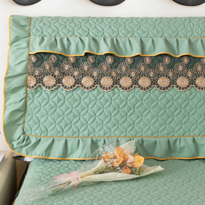 91家纺网 家纺一手货源 找家纺 靓生活 2023新款磨毛夹棉床头罩-金玉良缘 果绿