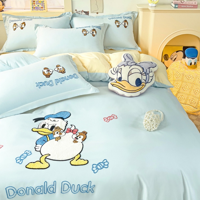 91家纺网 家纺一手货源 找家纺 （总）娜娜 2023新款水洗磨毛毛巾绣四件套-唐老鸭