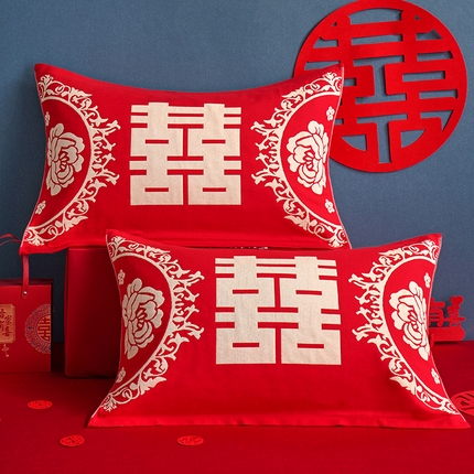 91家纺网 家纺一手货源 找家纺 （总）朴尔家纺-毛巾被 2023年新款全棉40股结婚大红多层纱布透气情侣婚庆枕巾