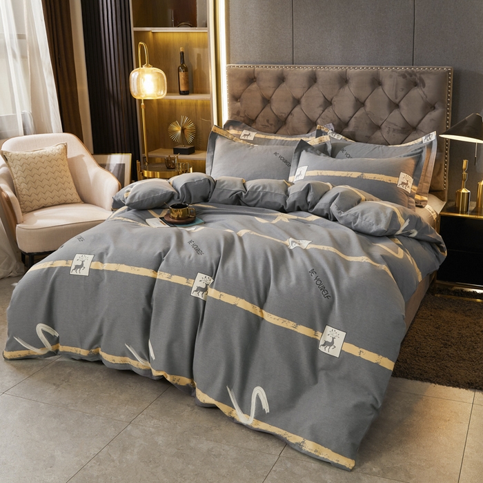 91家纺网 家纺一手货源 找家纺 伊而梦 2023新款全棉磨毛印花四件套系列四件套 锦瑟-灰